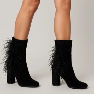 Olivia Miller Black Feathered Heeled Boots